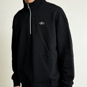 Alo Yoga Accolade stand-collar solid-color half-zip long-sleeved hoodie